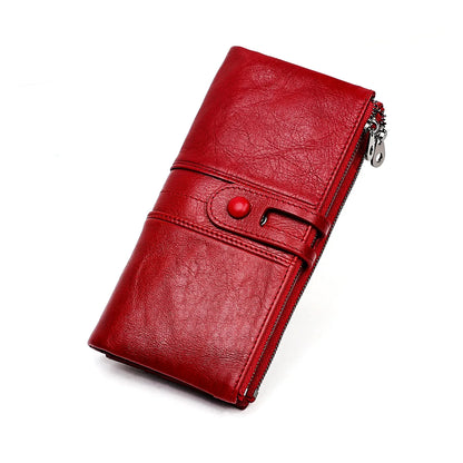 New RFID Long Women Wallets Genuine Leather Name Engraving Zipper Coin Pocket Luxury Female Purse Brand Card Holder Women Wallet