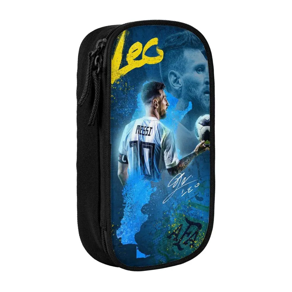 Football Messi Pencil Cases for Fan Soccer Lover Messied Pen Holder Bag Student Big Capacity Students School Gifts Pencil Pouch