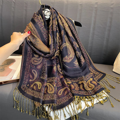 Luxury Brand Autumn Cashmere Pashmina Shawl Lady Wrap Warm Winter Scarves Design Print Female Foulard Cotton Stoles Scarf 2023