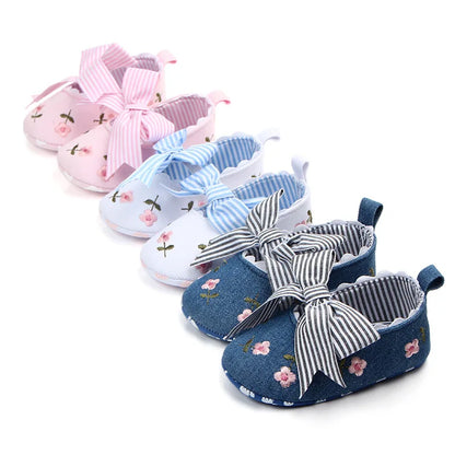 Meckior New Printed Baby Girl Shoes Bowknot Soft Sole Anti-slip Shallow Baby Girls Princess Shoes First Walker Crib Shoes