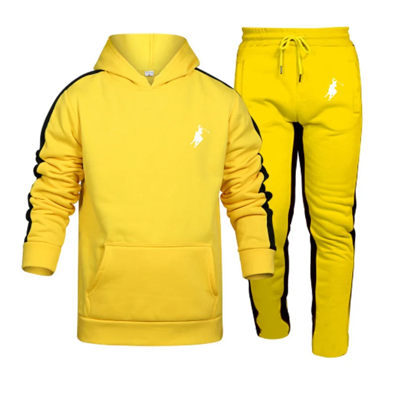 2024 Hot Sale Mens Tracksuit Hooded Sweatshirts and Jogger Pants 2 Piece Gym Outfits Autumn Winter Casual Sports Hoodie Set POLO