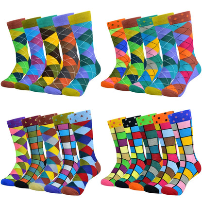 5 Pairs Men Cotton Fashion Color Pattern Happy Unisex Novelty Fun Dress Women Socks