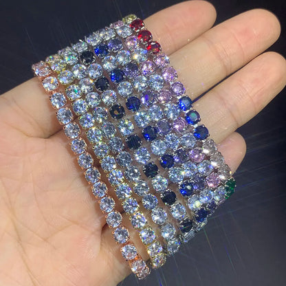 Colorful Zircon Tennis Bracelet Bangle for Women Luxury Silver Color 4mm Rainbow Crystal Hand Chain Jewelry Friend Gifts H027-M