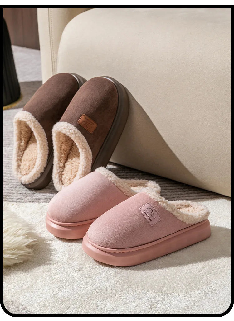 Comwarm Winter Plush Slippers For Women Indoor Antiskid Warm Cotton Slippers Fur Fluffy Flat Home Slides Lady Casual Furry Shoes