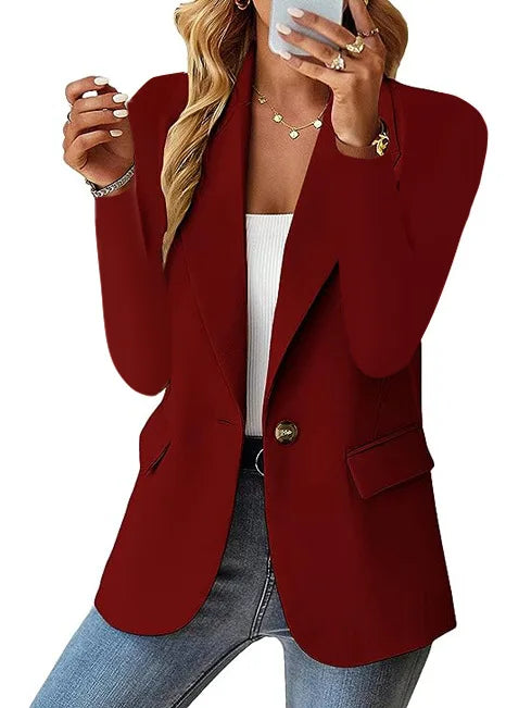 Fashionable Casual Women Blazer 2024 Spring Autumn New Solid Color Turn Down Collar Long Sleeve Suit Coat Elegant Office Lady