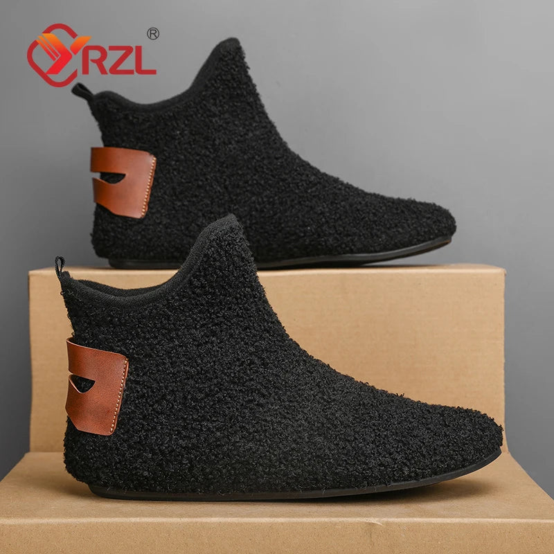 YRZL Winter Cotton Shoes Men High Top Warm Slip on Lightweight Slippers Men Plush Indoor Cotton Boots Men Winter Warm Shoes