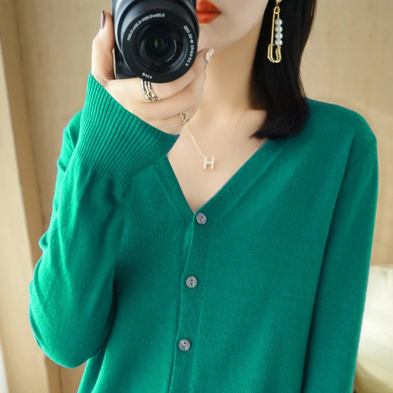 Early Autumn New Andy Cashmere Knit Cardigan V-Neck Solid Color Fashion High-Grade Comfortable Loose Casual Knitwear -GH021