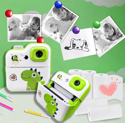 Cartoon Dinosaur Camera Toy Children Digital Camera Instant Thermal Print Camera Photo Printing Camera Video Toy+32G Memory Card