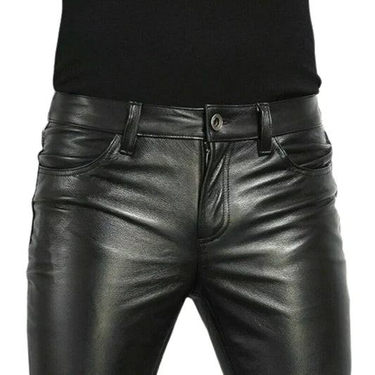 Choice PU Leather Pants Men's Fashion Rock Style Night Club Dance Pants Men's Faux Leather Slim Fit Skinny Motorcycle Trousers