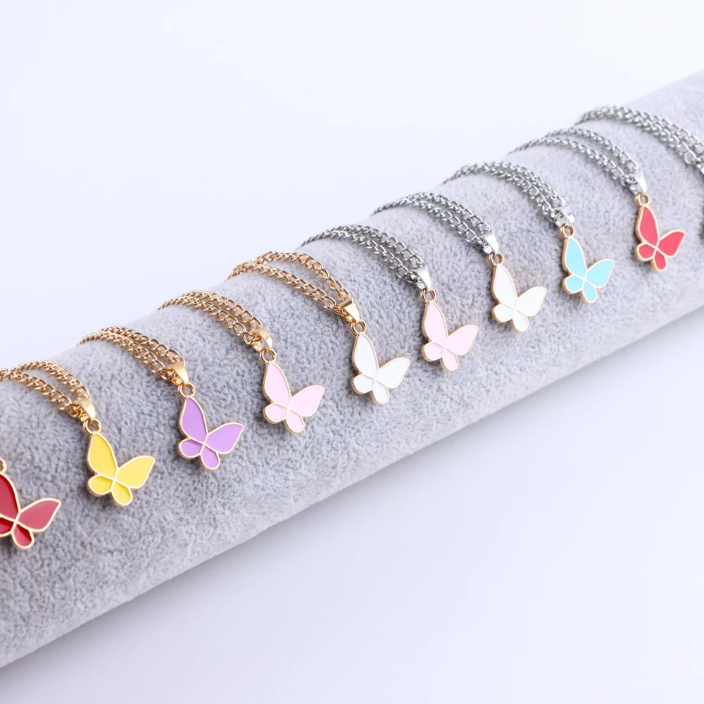 20Pcs/Lot Korean New Butterfly Pendant Necklace for Women Gilrs Cute Lovely Neck Jewelry Accessories Birthday Gifts