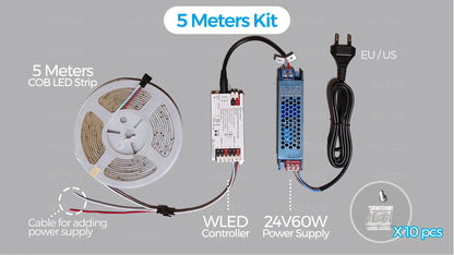 WLED Controller ESP32 RGBIC COB LED Strip Light Tape Kit Sound Reactive Music Sync Work with Alexa 24V 5 10 15 20 25 30 40 M