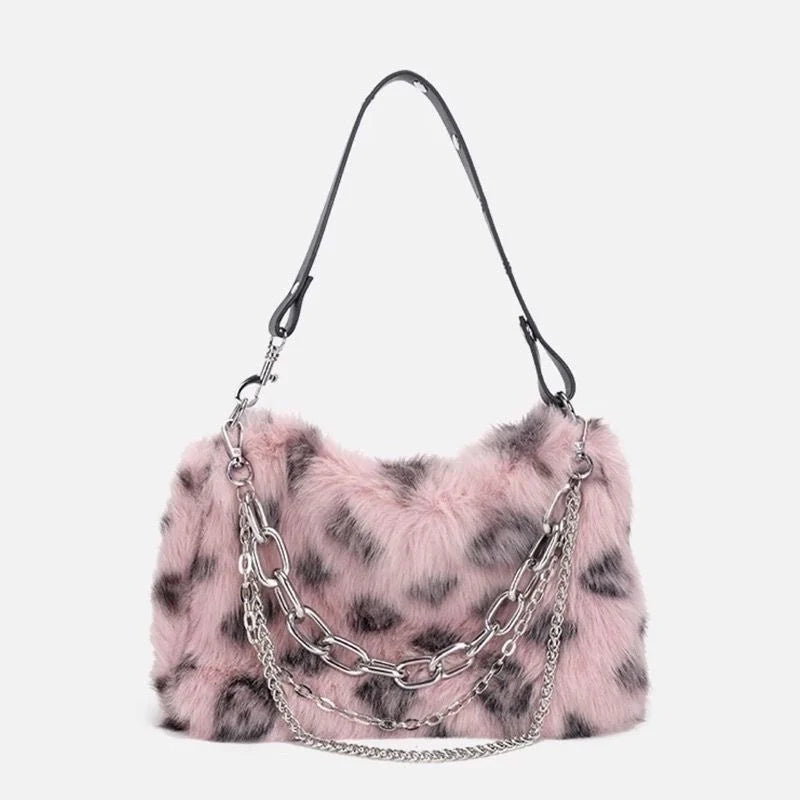 Leopard Print Bag Underarm Bag Plush Bag Women's Autumn and Winter New Product Versatile Plush High-end Chain Bag