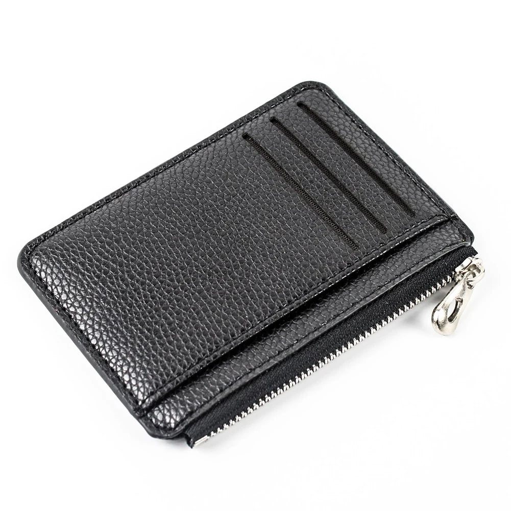 Mini Zipper Card Bag Slim ID Bank Purse Wallet Credit Organizer Portable Small Slim Ultra-thin Short Purse for Men Black