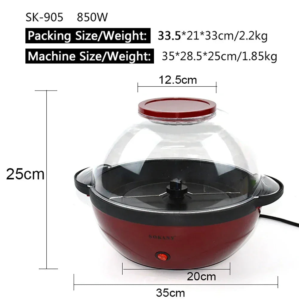 Popcorn Machine, Nonstick Plate, Electric Stirring with Quick-Heat Technology, Cool Touch Handles, Healthy Less Fat, 850W