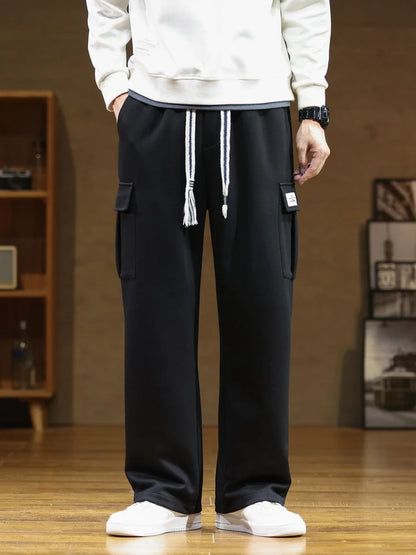 Spring Autumn Multi-Pockets Sweatpants Men Drawstring Waist Sportswear Casual Track Pants Plus Size Loose Straight Trousers 8XL