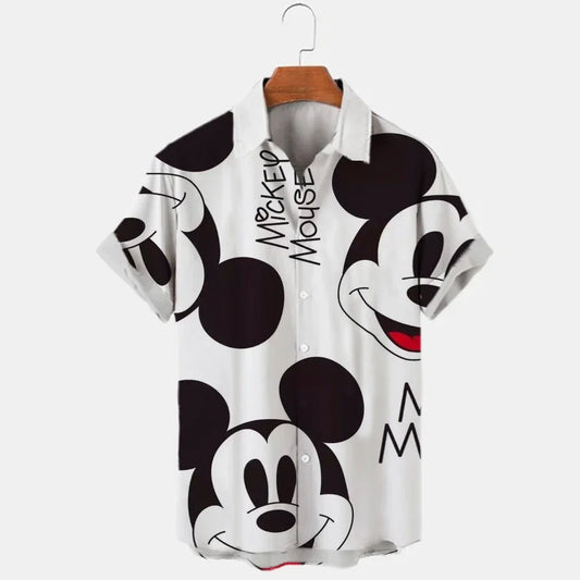 Miniso Brand New 3d Shirts Mens Disney Mickey Mouse Street Tops Cute Cartoon 3d Printed Shirts Mens Casual Fashion Shirts 2024