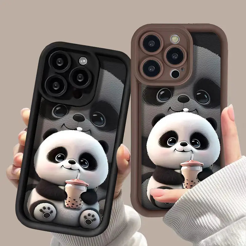 1 PC Milk Tea Panda Mobile Phone Soft Case Suitable for iPhone 16 Pro Max 15 14 13 11 Simple Protective Cover