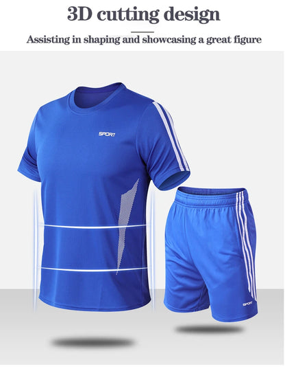 Summer men's sports set, outdoor fitness running basketball, short sleeved T-shirt and shorts, loose and quick drying