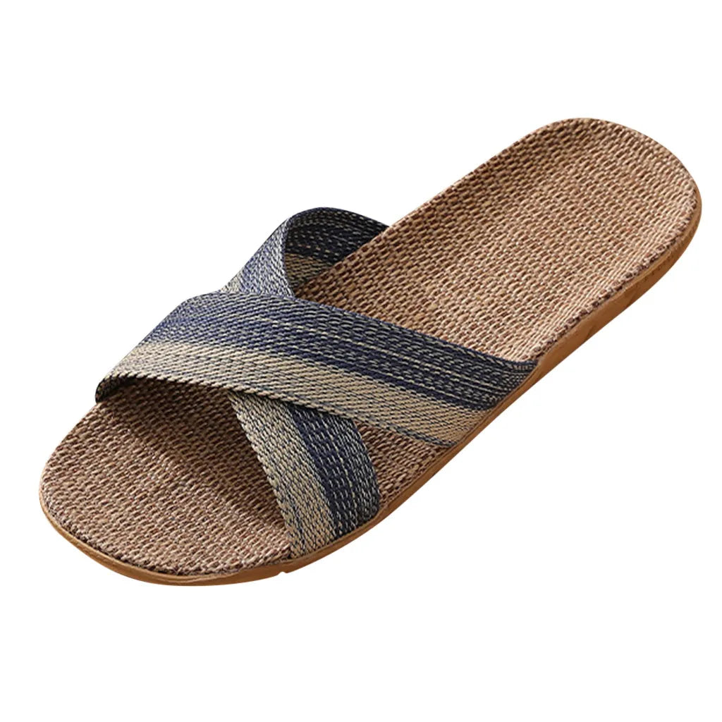 Summer Men Flax Slippers Casual Linen Slides Multi-Style Non-Slip Home Flip Flops Indoor Shoes Male Sandals Pantoufle Homme