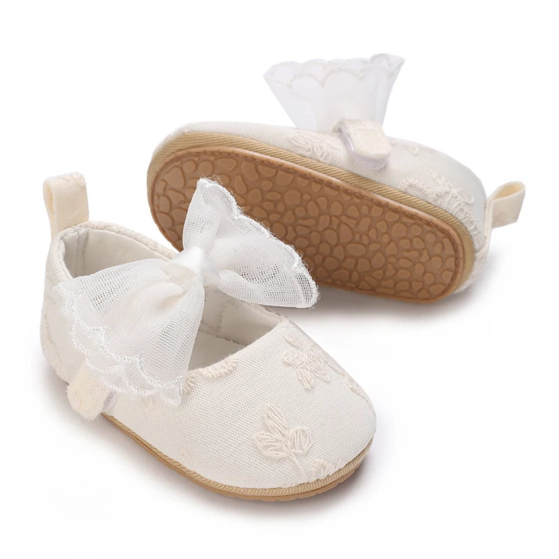 HAIZHIW 0-18 Months Cute White Lace Baby Girl Princess shoes Baby Shoes Bow Fringe Rubber Soled Non-slip Footwear Crib Shoes