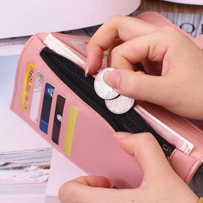 Solid Color PU Leather Women Wallet Luxury Long Hasp Fold-over Pattern Coin Purses Female Thin Clutch Phone Storage Bag Handbag