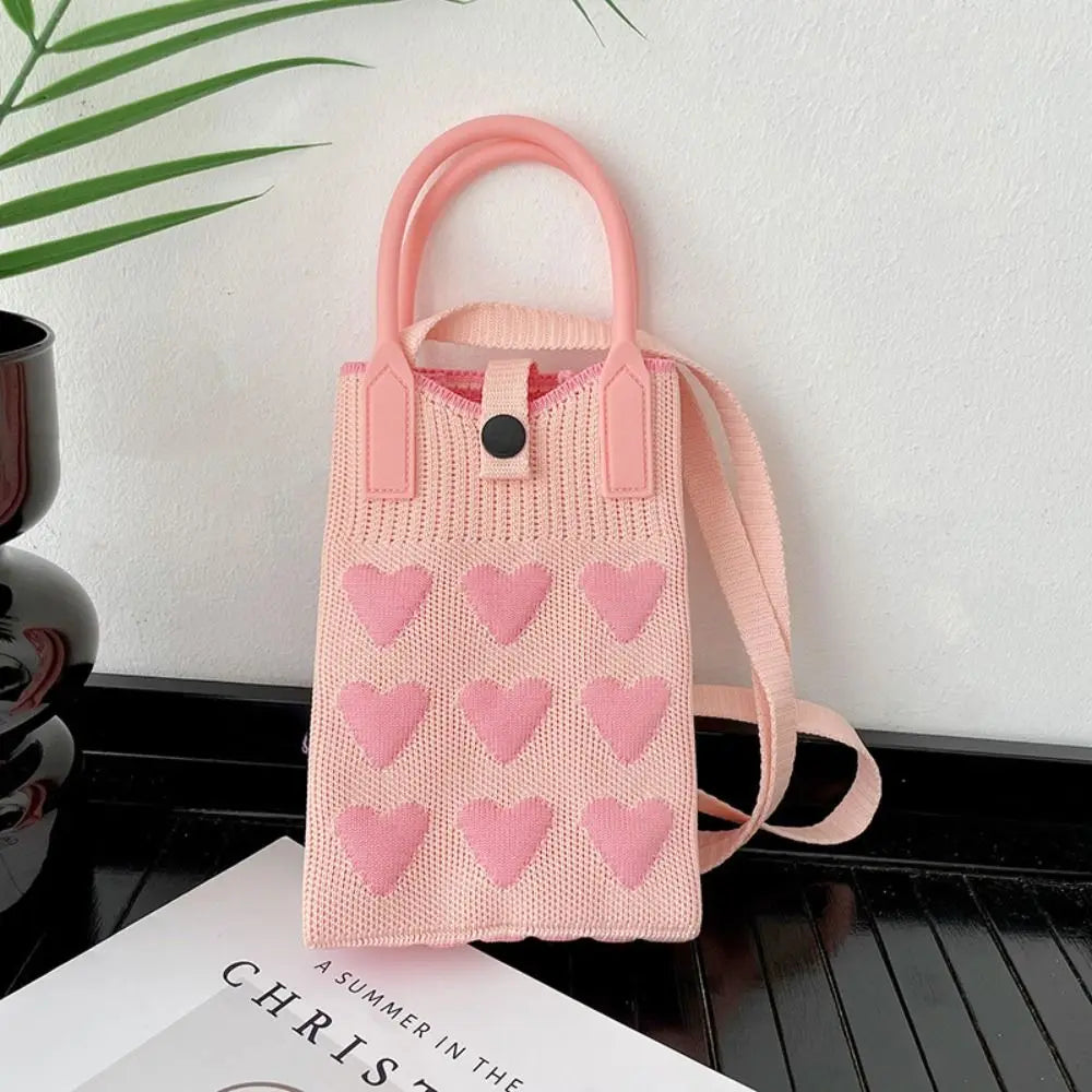 Knitted Mini Mobile Phone Bag Female Korean Version Sweet Love Shoulder Handbag Hand Bag Purses and Handbag