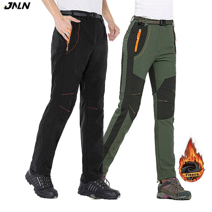 JNLN Men Women Fleece Winter Pants Ski Trekking Hiking Camping Waterproof Pants Outdoor Soft Shell Thick Thermal Cargo Trousers