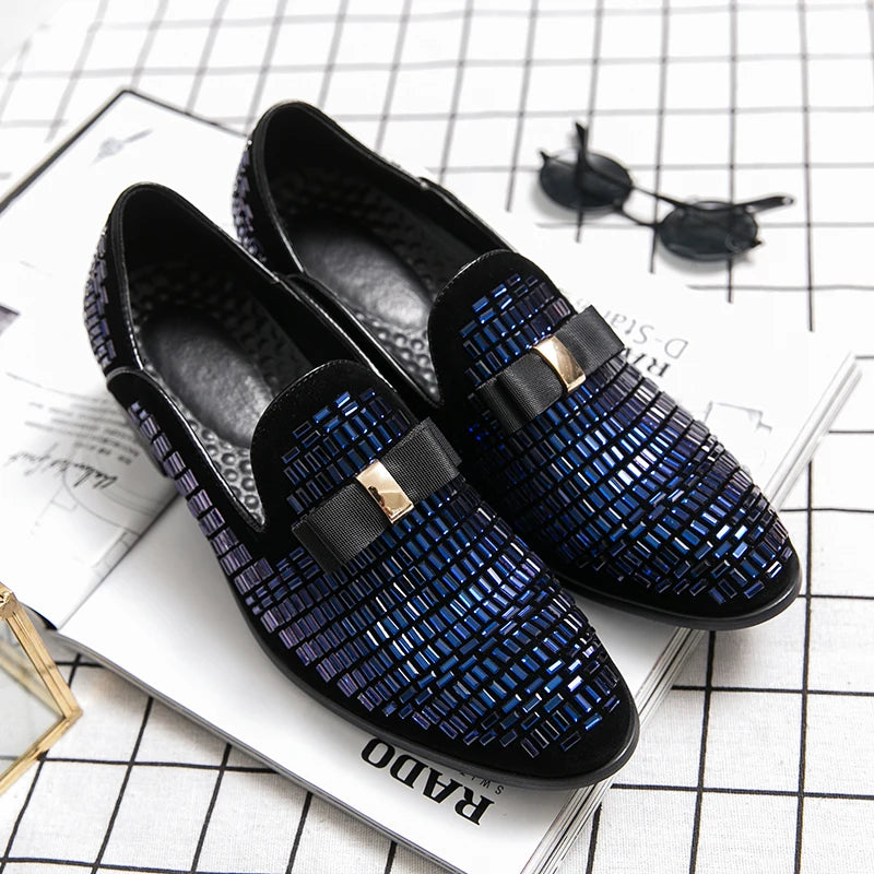 Casual Men Shoes Men Loafers Luxury Brand Rhinestones Italy Fashion Male Designer Wedding Elegant Moccasins Slip-On Driving Shoe