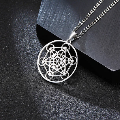 YILUOCD Vintage Metatron Cube Necklace 18k Gold Plated Sacred Geometry Powerful Protection Amulet Solomon Spiritual Jewelry