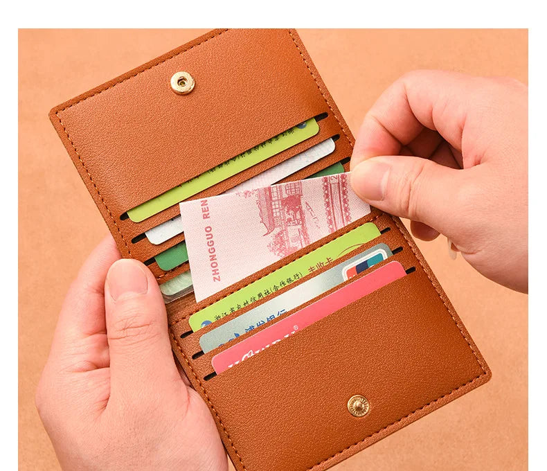 PU Leather Card Holder Business ID Credit Card Bags Wallet for Women Short Solid Purse with Buttons Ultra Thin Credit Card Bags