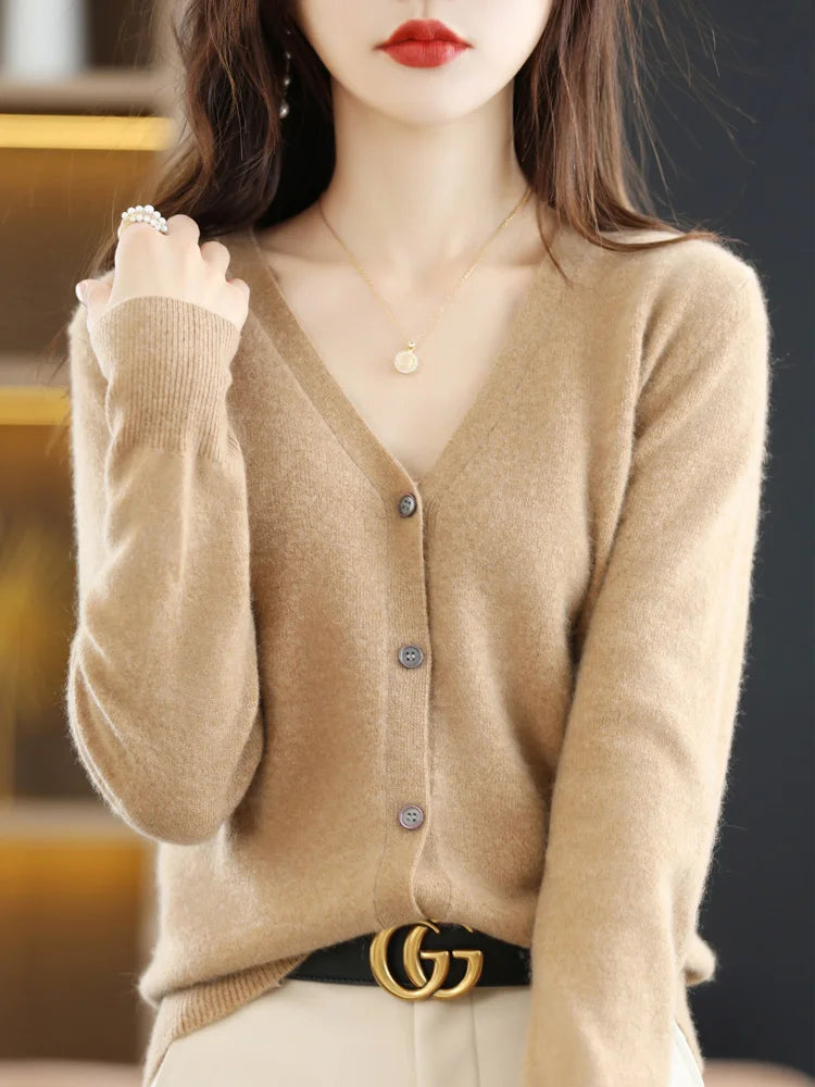 Women's Sweater 2025 Spring Autumn Cardigans V-neck Single Breasted Short Slim Lady Knitwear Tops Solid Korean Fashion Cardigan