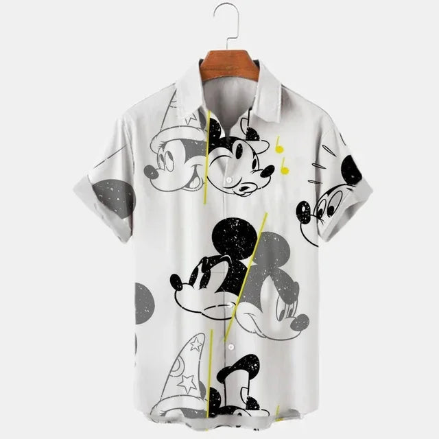 Miniso Brand New 3d Shirts Mens Disney Mickey Mouse Street Tops Cute Cartoon 3d Printed Shirts Mens Casual Fashion Shirts 2024