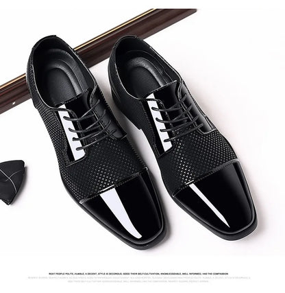 Trending Classic Men Dress Shoes For Men Oxfords Patent Leather Shoes Lace Up Formal Black Leather Wedding Party Shoes2023