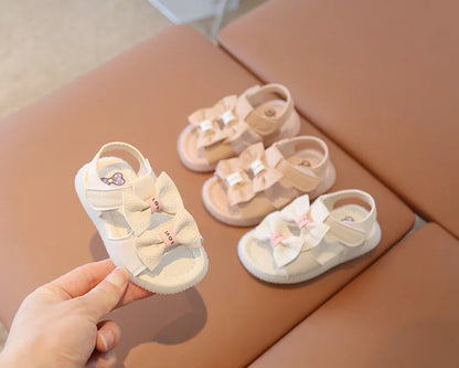 Summer Korean Style Baby Sandals Kawaii Bowtie Girls Toddler Shoes Soft Sole Antislip Infant Baby 1 Year Shoes First Walkers