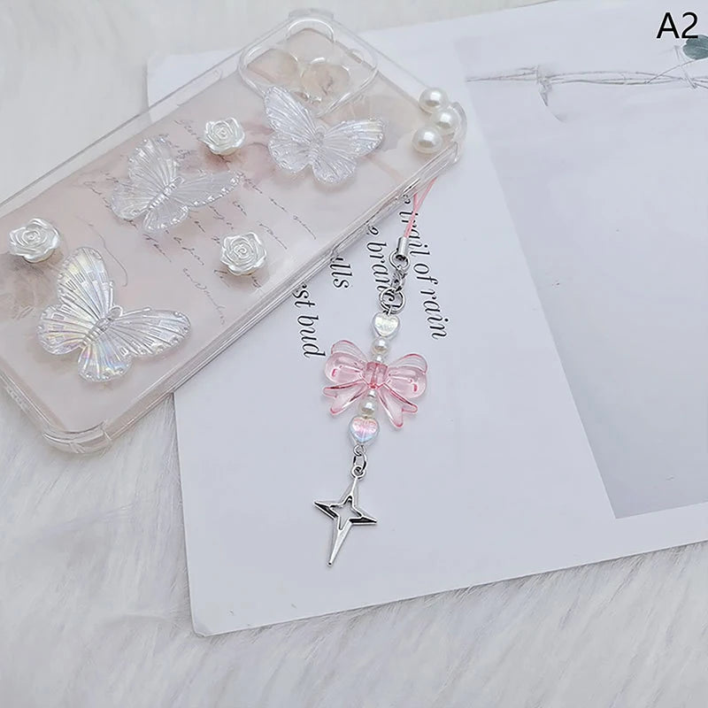 New Pink Y2K Phone Pendant Kawaii Women Love Bow Cartoon Charms Chain For Keys Bags Accessories Charms Phone Lanyard