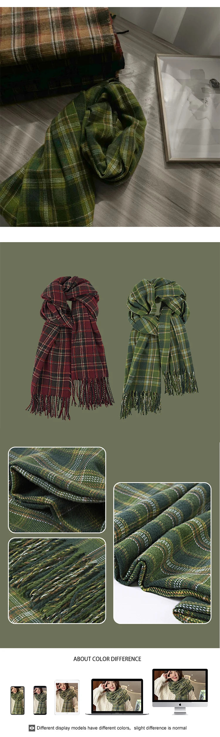 New 2023 Imitation Cashmere Women Scarf Winter Preppy Style Vintage Plaid Scarve Pashmina Mujer Foulard Blanket Wrap Shawl Pareo