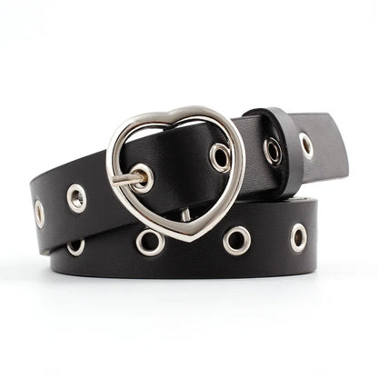 Fashion Women PU Leather Belt Heart Female Cute Black Harajuku Belt Ladies Pants Party Dress Heart Belts For Jeans