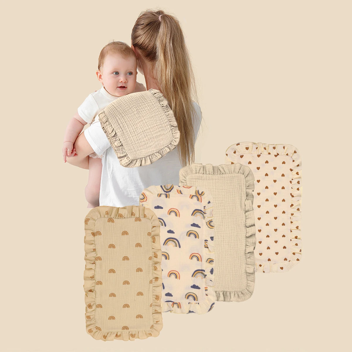 4Pcs/Set Soft Muslin Cotton Gauze Shoulder Rag Baby Burping Pad Ruffle Newborn Baby Burp Cloths