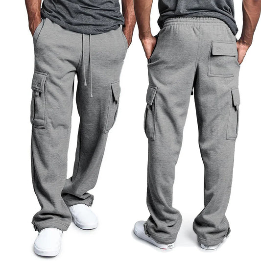 Jogginghose für Herren, gerade Passform, für Sport und Streetwear, lockere, übergroße, lange Hose mit Kordelzug, Herrenhose mit mehreren Taschen