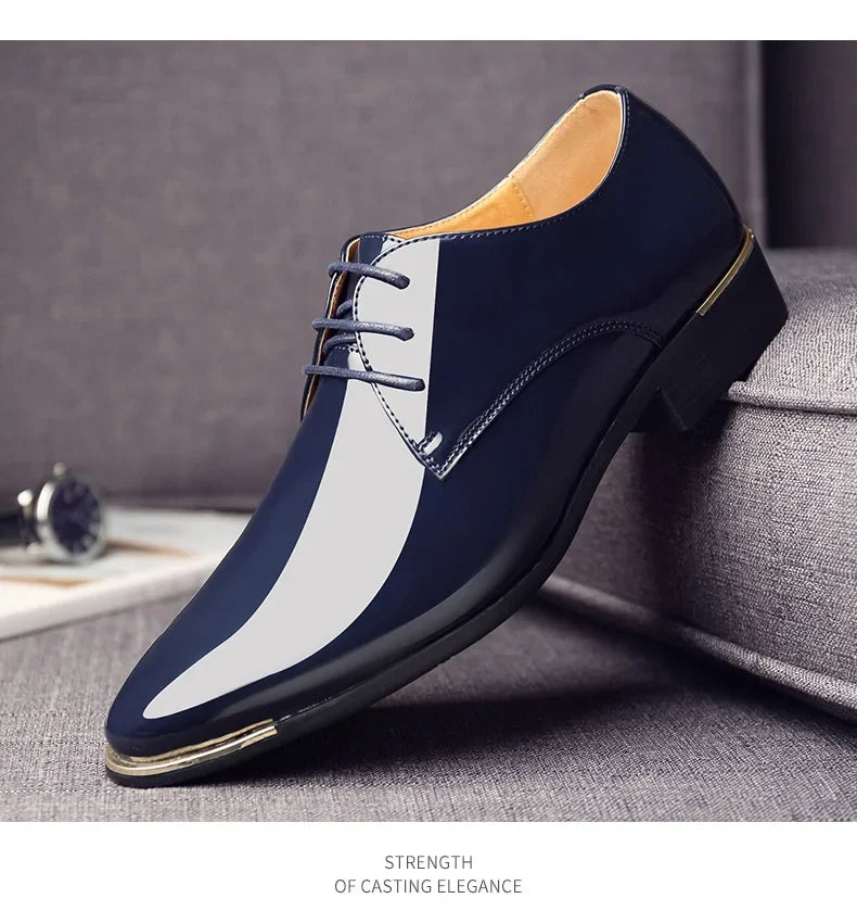 2024 New Men’s Patent Leather Shoes  British Style Men's Dress Shoes Lace Up Pointed Toe Wedding Business Party Social Shoe Male