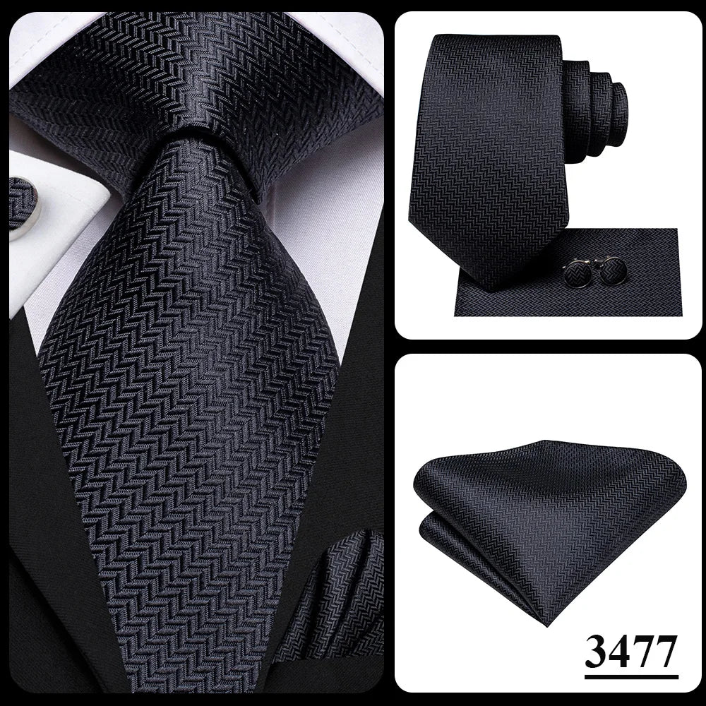 Hi-Tie Black Floral Silk Wedding Tie For Men Handky Cufflink Elegant Necktie For Men Fashion Designer Business Party Dropshiping