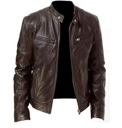 Men's PU Leather Jacket Stand Collar Zipper Coat   Jackets Autumn Casual Motorcycle PU Jacket Biker Slim Leather Coats