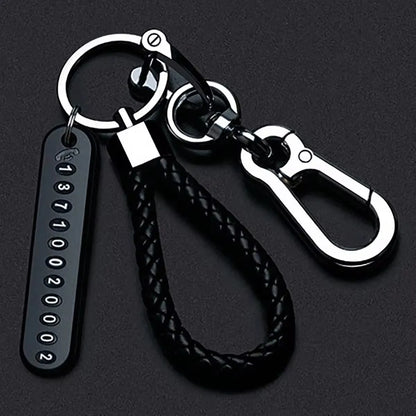 Trendy DIY Mobile Phone Number Plate Pendant Keychain for Men Punk Simple Woven Leather Rope Anti-lost Car Key Chain Accessories