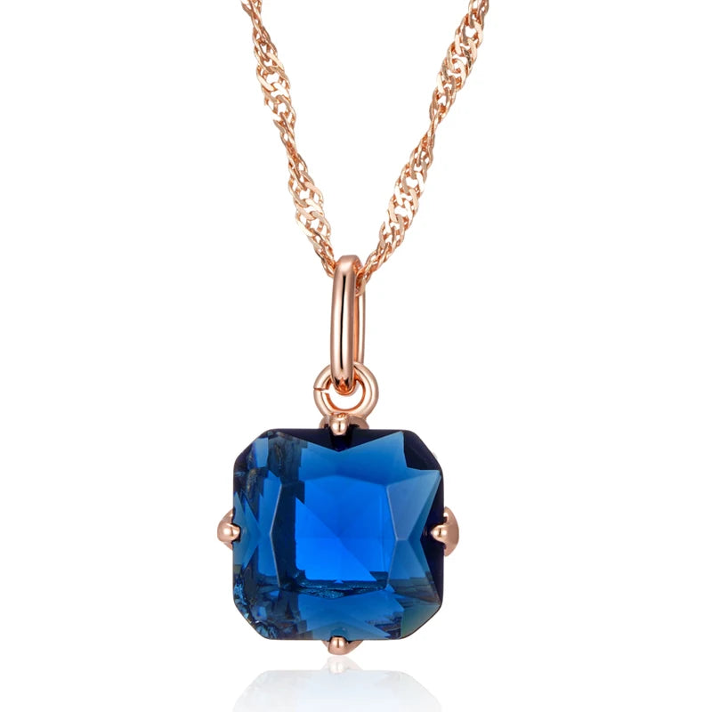 Kinel Luxury Square Blue Natural Zircon Pendant Necklace For Women Fashion 585 Rose Gold Color Fine Daily Ethnic Bride Jewelry