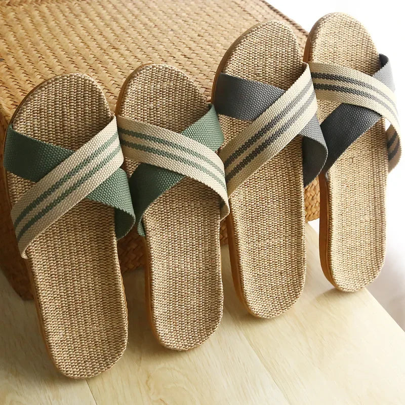 Four Seasons Linen Slippers Home Indoor Anti-Slip  Summer Couple Cotton and Linen Floor Mops Soft Bottom Sandals