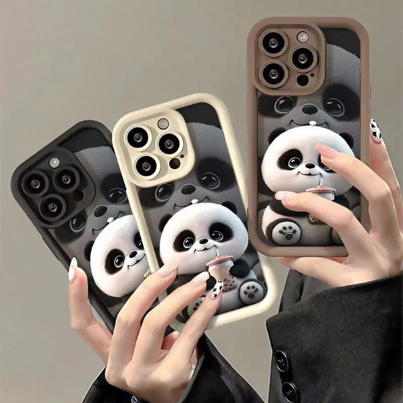 1 PC Milk Tea Panda Mobile Phone Soft Case Suitable for iPhone 16 Pro Max 15 14 13 11 Simple Protective Cover