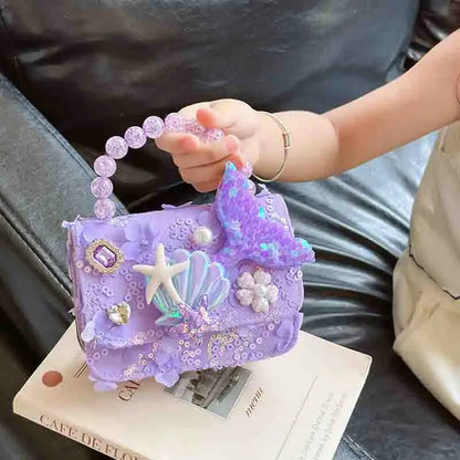 Mermaid Children's Pearl Handbag, Starfish Shell Butterfly Princess Accessories Shoulder Bag, Kawaii Cute Girls Crossbody Purse