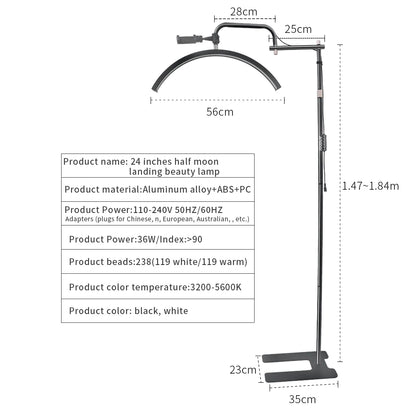 Andoer HD-M6X Half-moon Fill Light 36W Floor LED Video Light 3200K-5600K Dimmable with 180cm Stand for Makeup Live Streaming