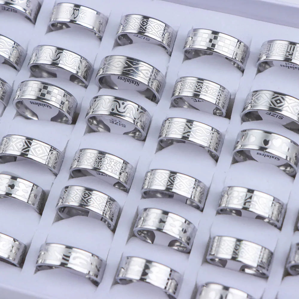 10pcs/lot Wholesale Fashion Simple Stainless Steel Ring For Men Women Beautiful Trendy Punk Jewelry Vintage Birthday Party Gifts