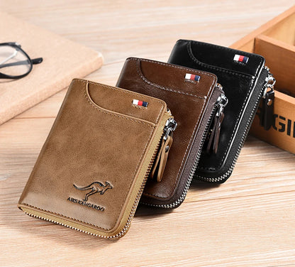 Mens Wallet Leather Business Card Holder Zipper Purse Luxury Wallets for Men RFID Protection Purses Carteira Masculina Luxury